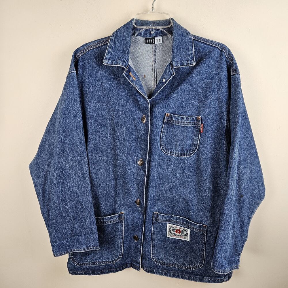 Vintage Hang Ten Denim Jean Chore Coat Jacket 80s 90s Cali Surfer Small